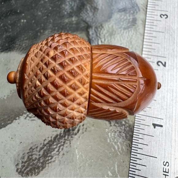 Rare Antique 1880 Sewing Thimble Holder Acorn Coquilla Nut Vegetable Ivory Tagua - Picture 11 of 11